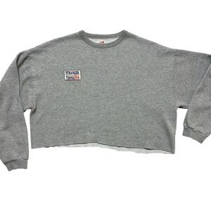 Stranger Things 84 Cropped Sweatshirt XL Gray Reworked Raw Hem Crewneck Pullover